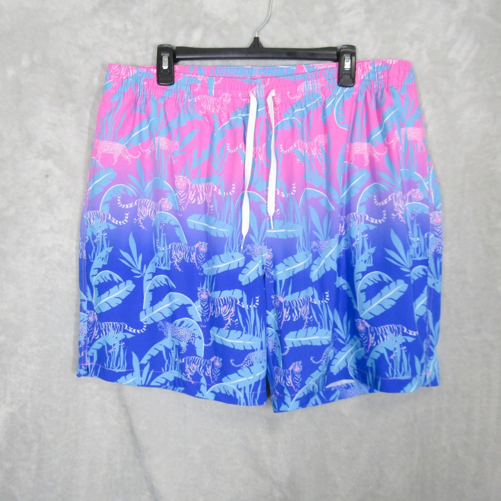 Chubbies Swim Trunks XXL Mens Pink Blue Tiger Leaf Print Drawstring Shorts